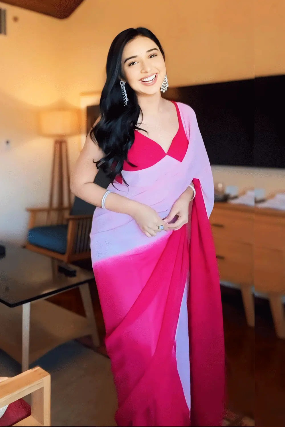 Pink Color Ready To Wear Saree For Farewell