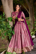 Pink Pattu Half Saree with Intricate Zari Detailing