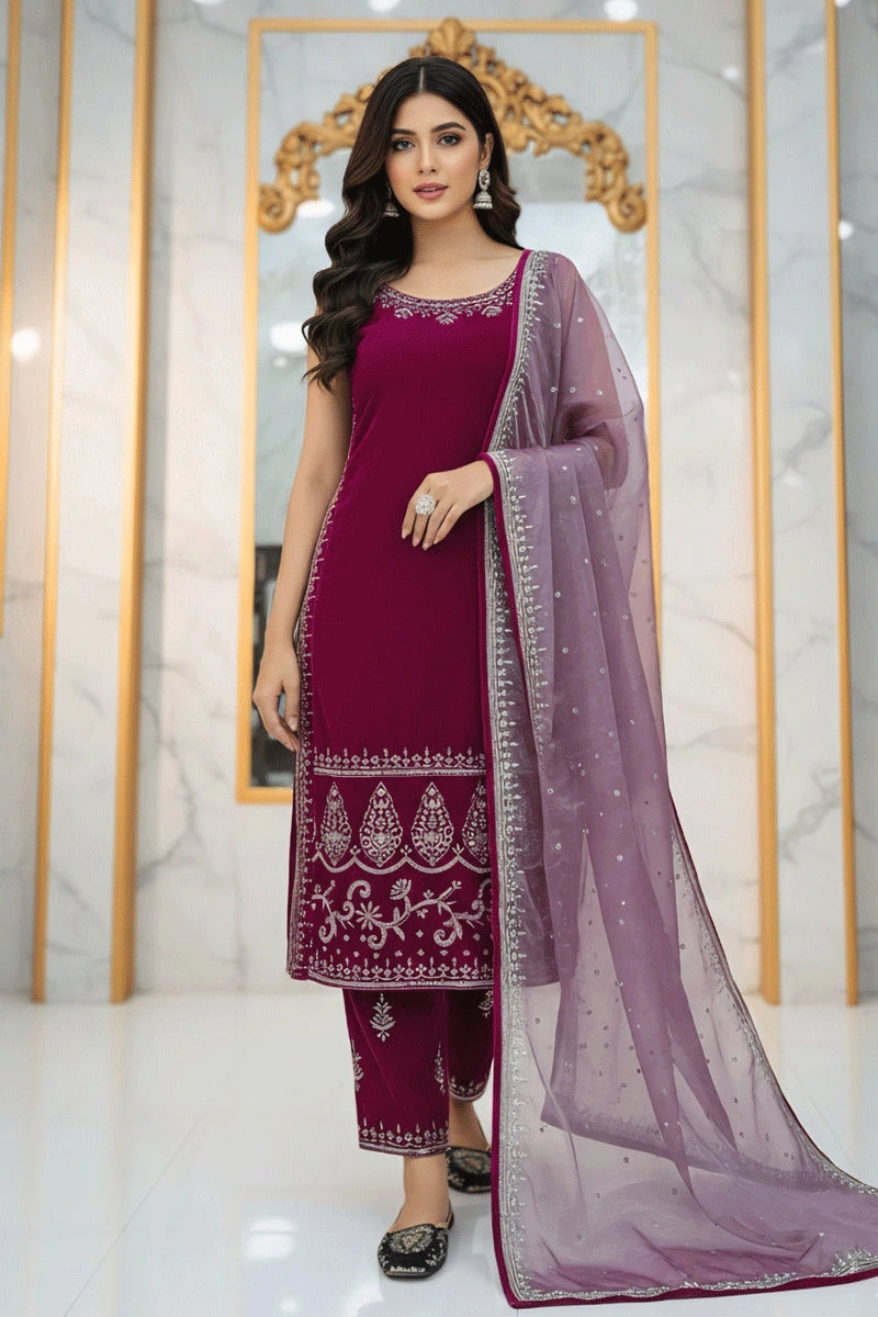 pink velvet dress pakistani Buy Solid Color Velvet Pakistani Suit in Magenta Online : KBU129