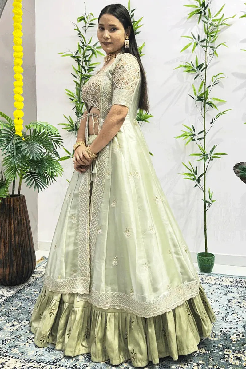 Pista Color Modern Lehenga With Shrug For Girls