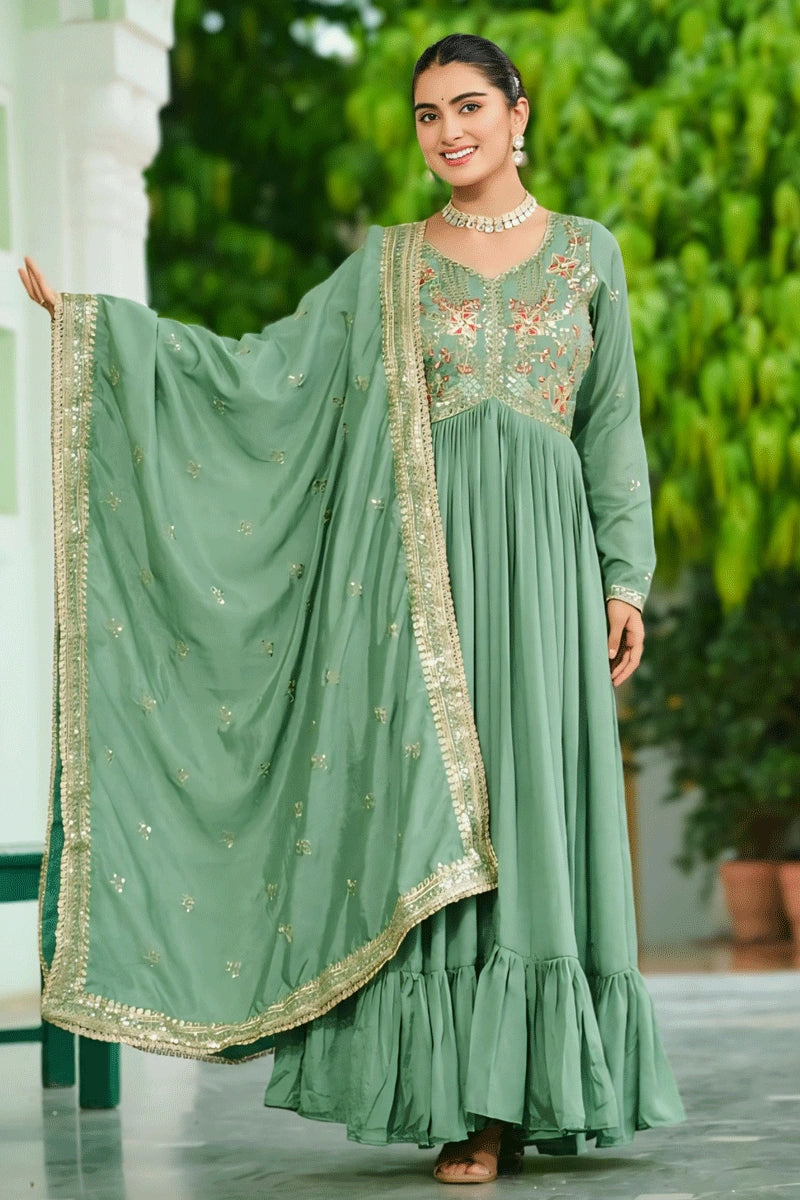 Pista Color Anarkali Gown
