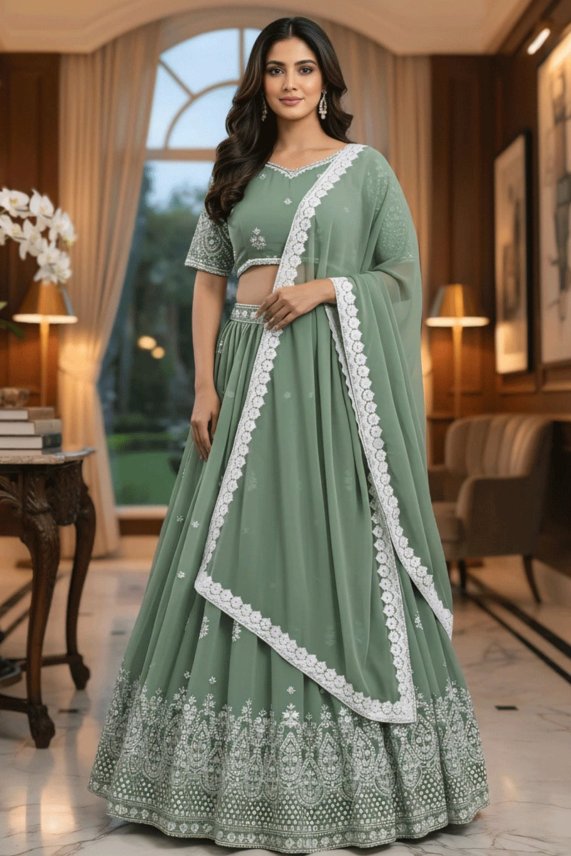 Pista Color Sequins Lehenga Choli