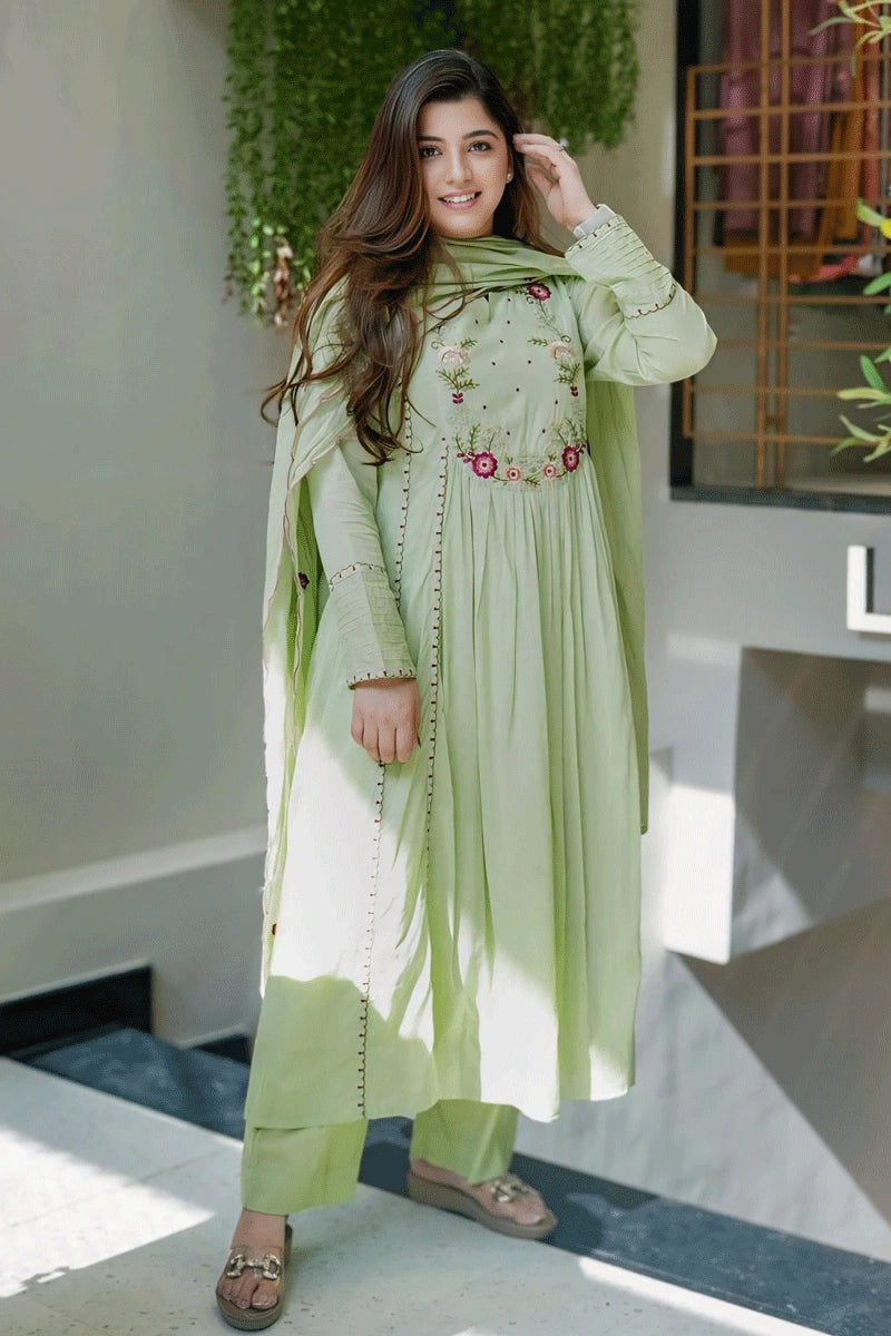 Pista Green Full Sleeves Anarkali Suit