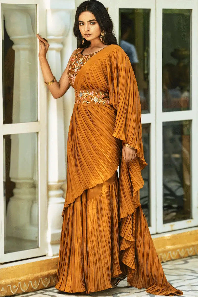 Pleat Ruffles Saree For Farewell Party Buy Online