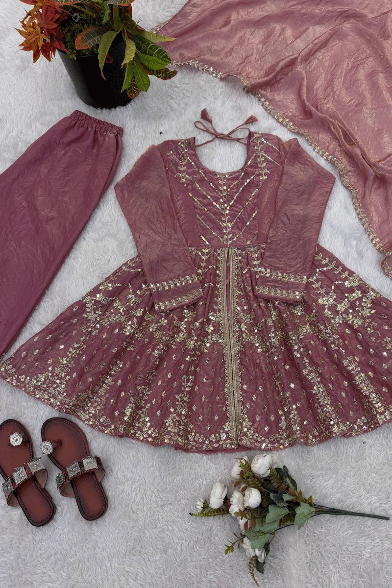 Premium Silk Baby Pink Plazo Suit Outfit