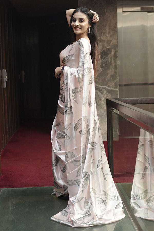 Modern Satin Silk Saree With Designer Blouse For Wedding Guest - Anaya Designer Studio