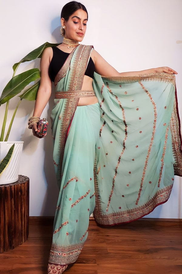 Designer Georgette Silk Saree With Belt 2022 - Anaya Designer Studio