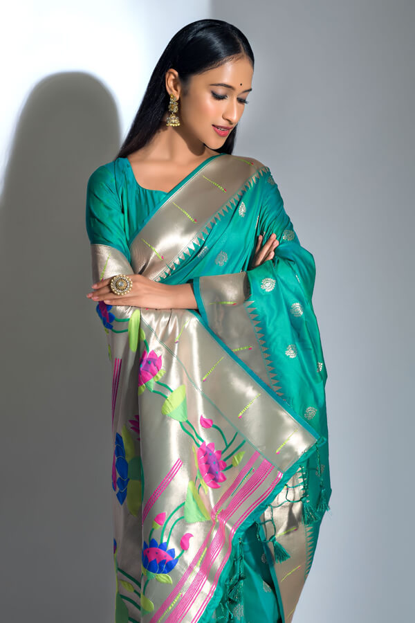 Green Paithani Saree For Marathi Wedding Ceremony