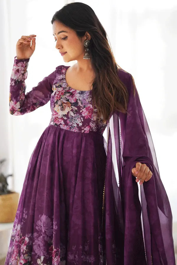 Purple Anarkali Gown With Dupatta