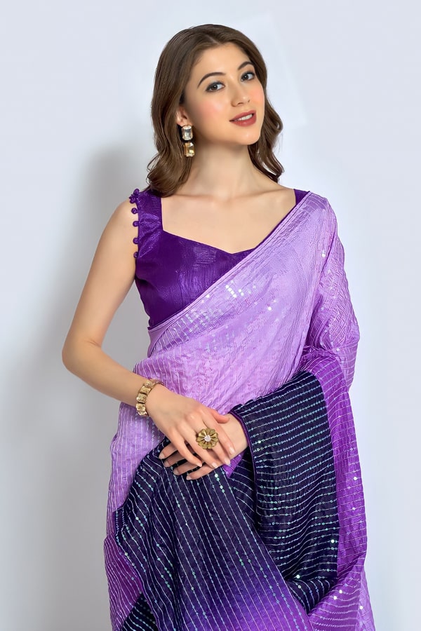 Purple Bollywood Sequin Saree