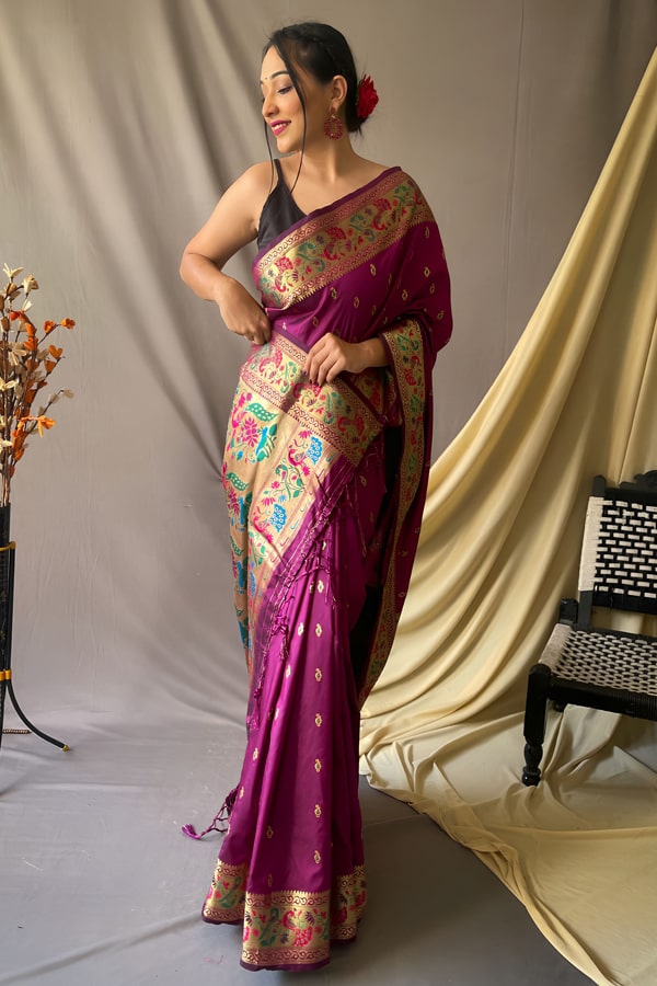 Purple Color New Paithani Sarees