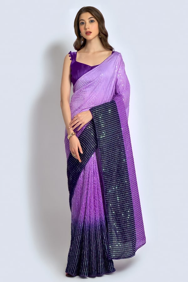 Purple Sequin Saree