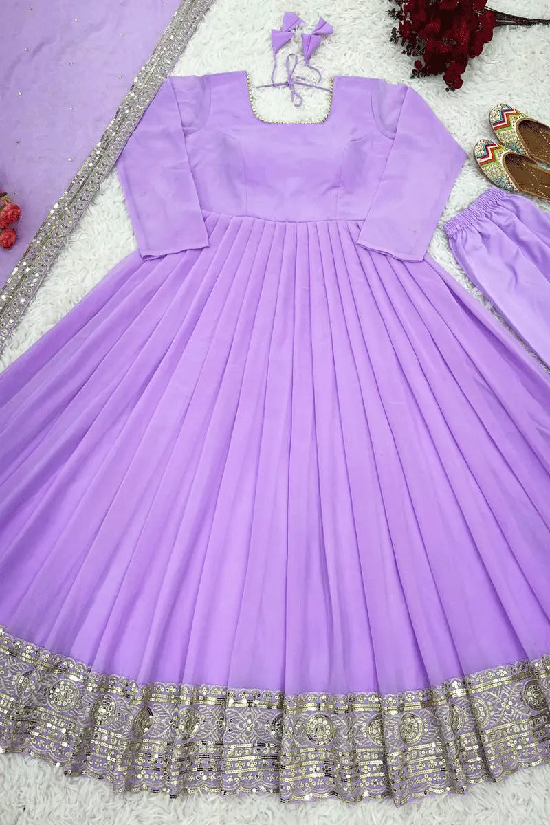 Purple Color Wedding Guest Gown Look