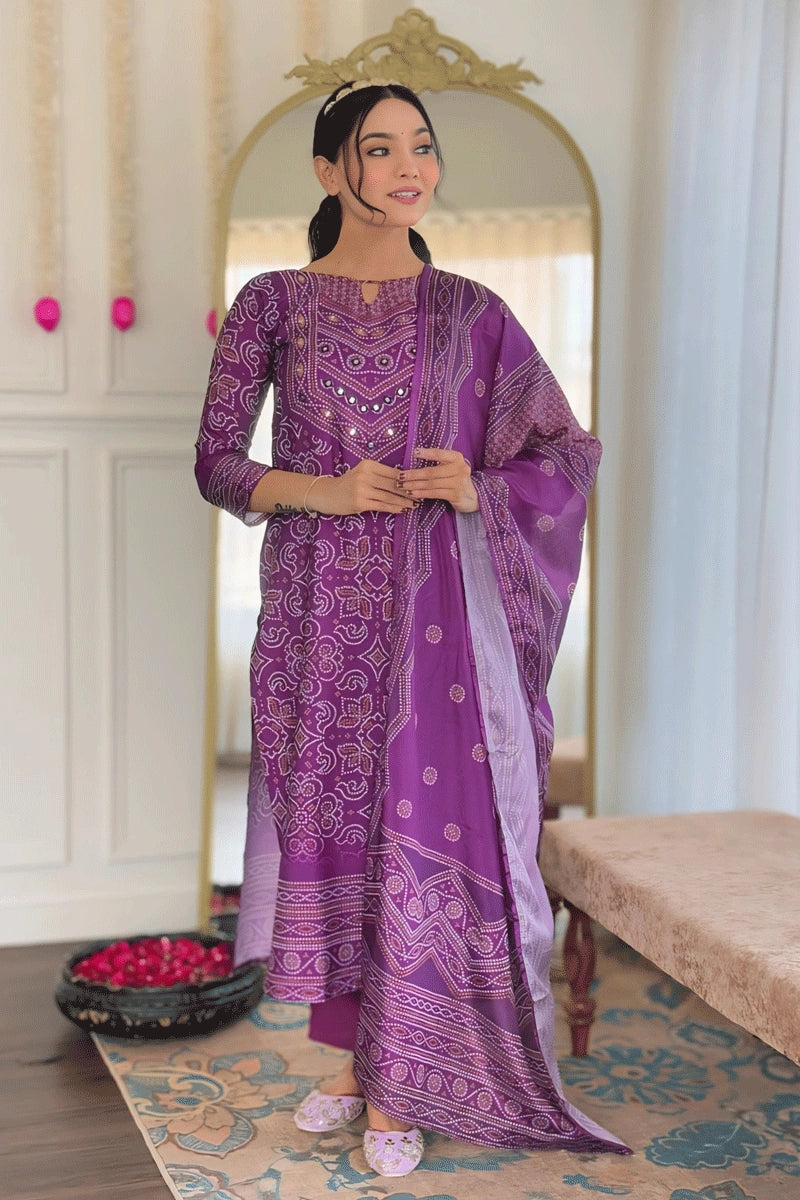 Purple Designer Bandhani Print Kurti