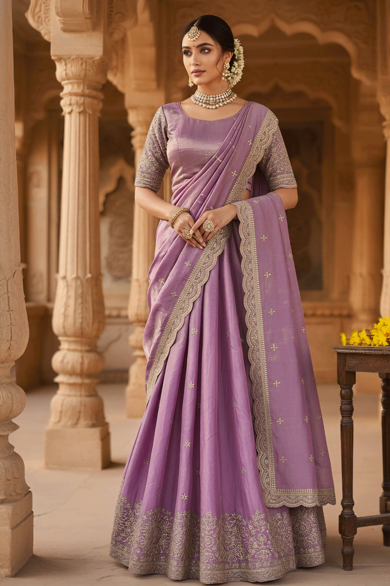 Purple pattu pavadai