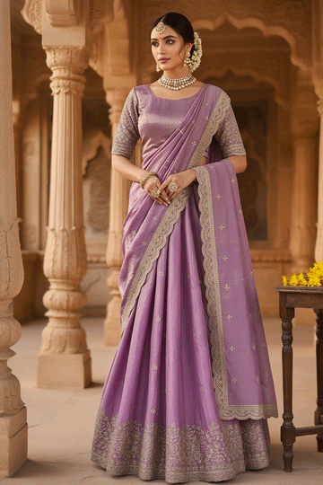 Purple pattu pavadai