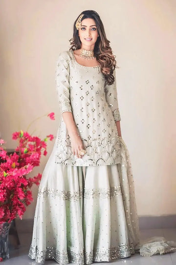 Raksha Bandhan Special White Sharara Suit Design