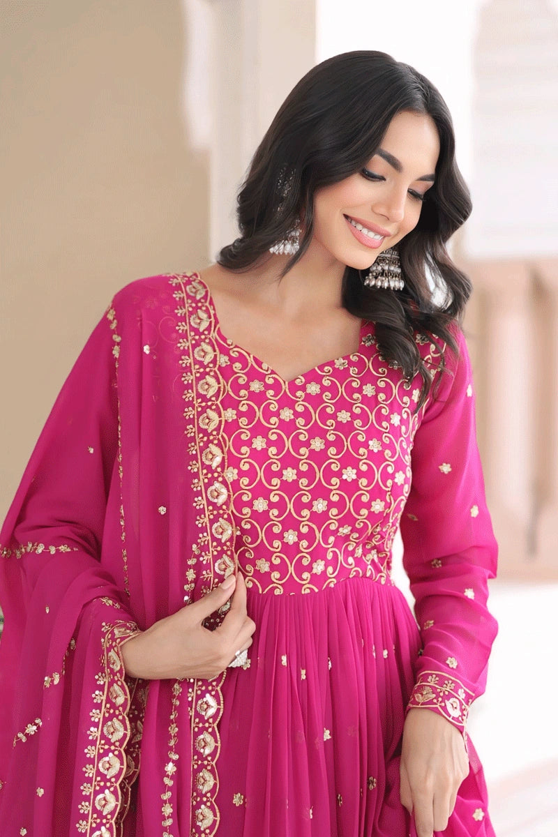 Rani Pink Color Sequence Gown 