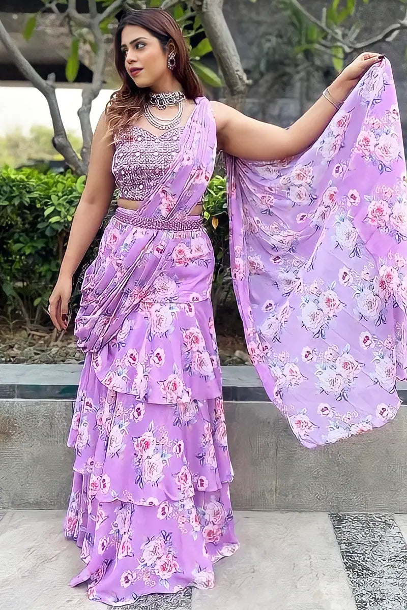 Designer Floral Ready To Wear Saree For Farewell