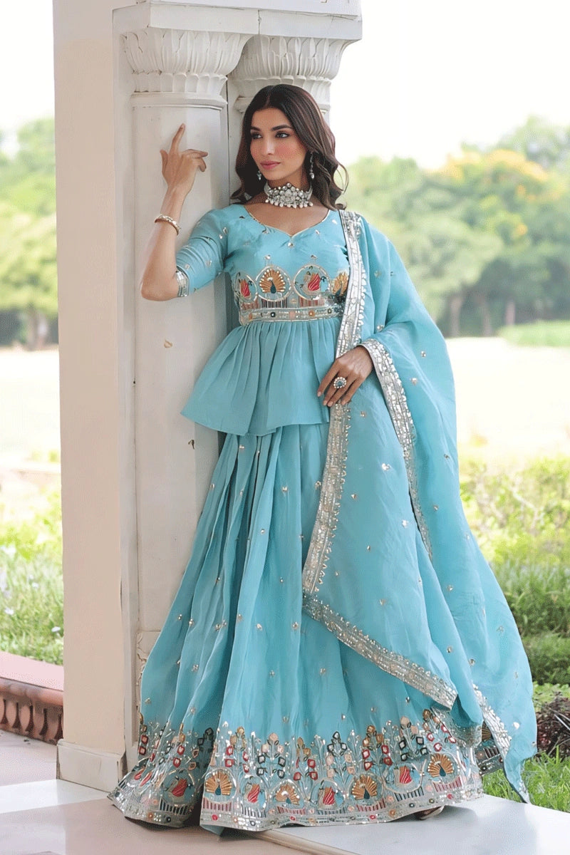 Ready-to-wear sky blue lehenga set
