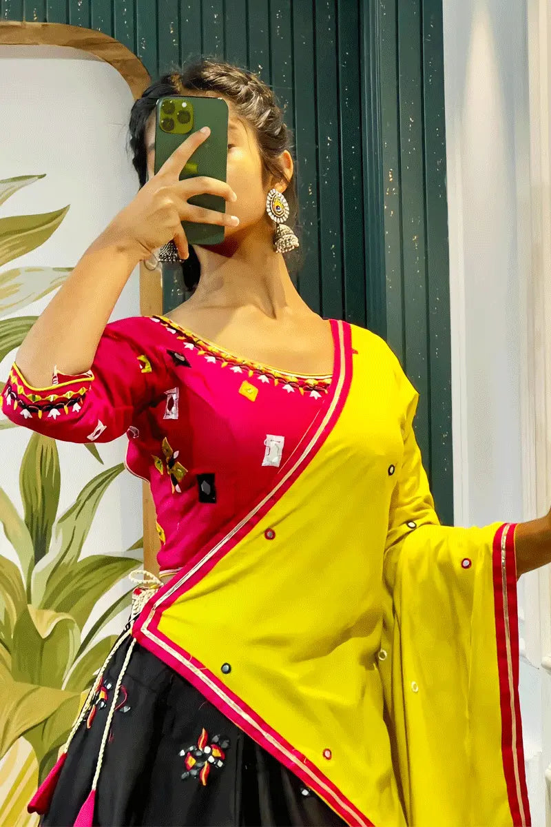 Latest Black Cotton Silk Chaniya Choli For Navratri