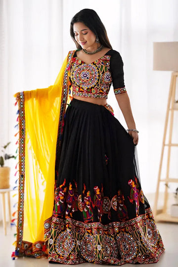 Real Mirror Work Heavy Black Chaniya Choli For Navratri