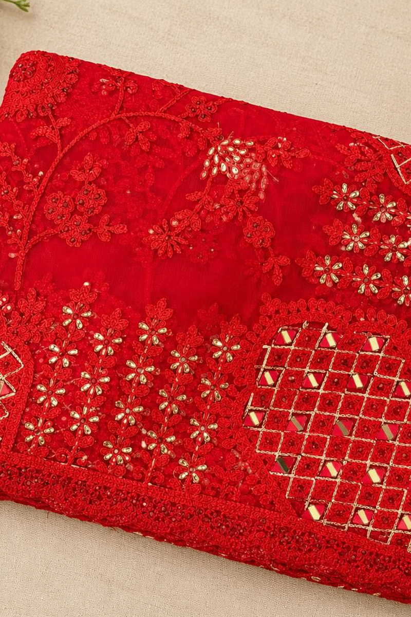 Real Mirror Embroidery Saree