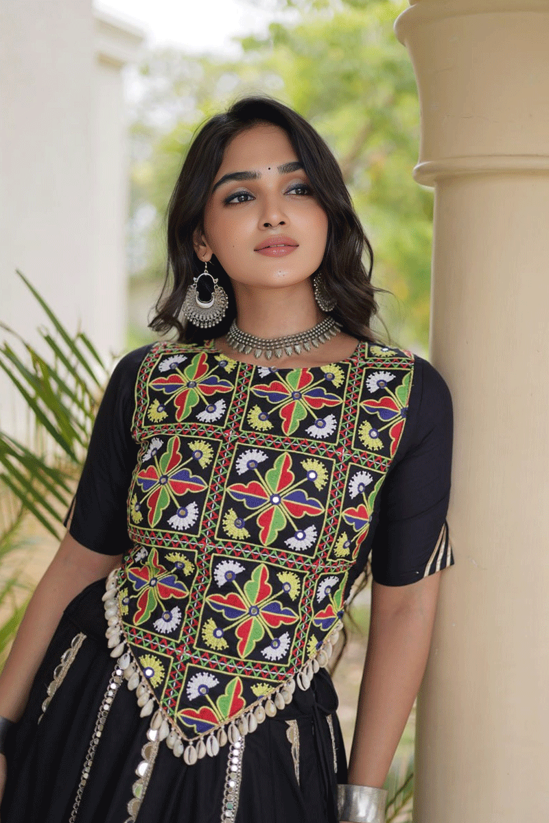 Real Mirror Work Black Lehenga