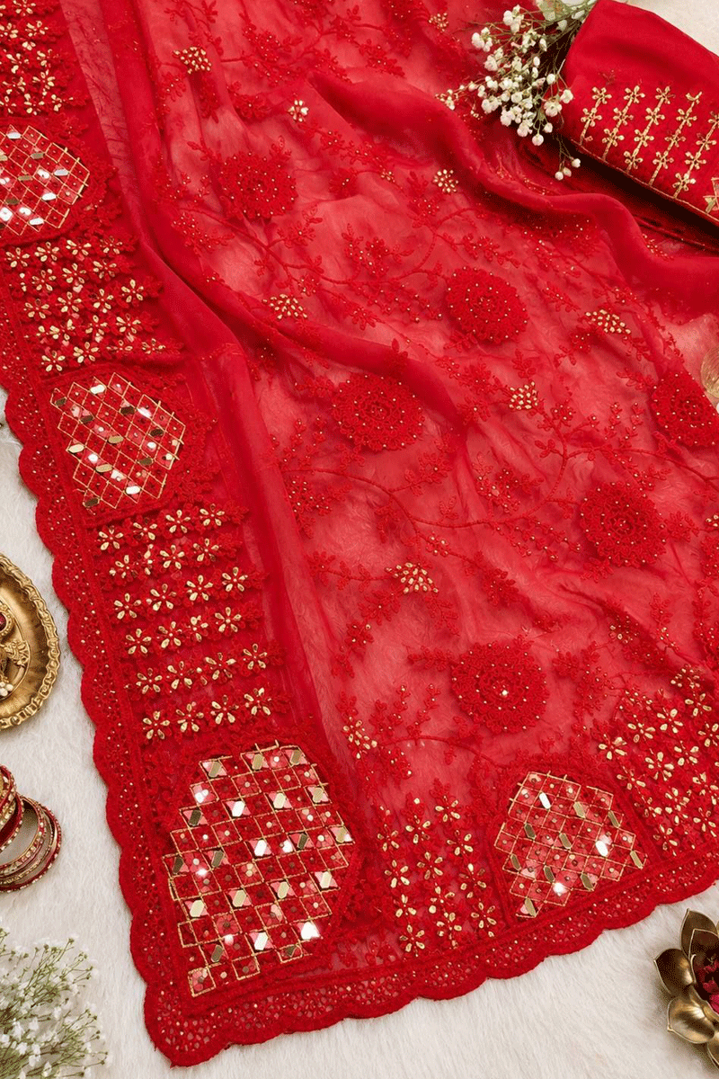 Real Mirror Work Saree For Women