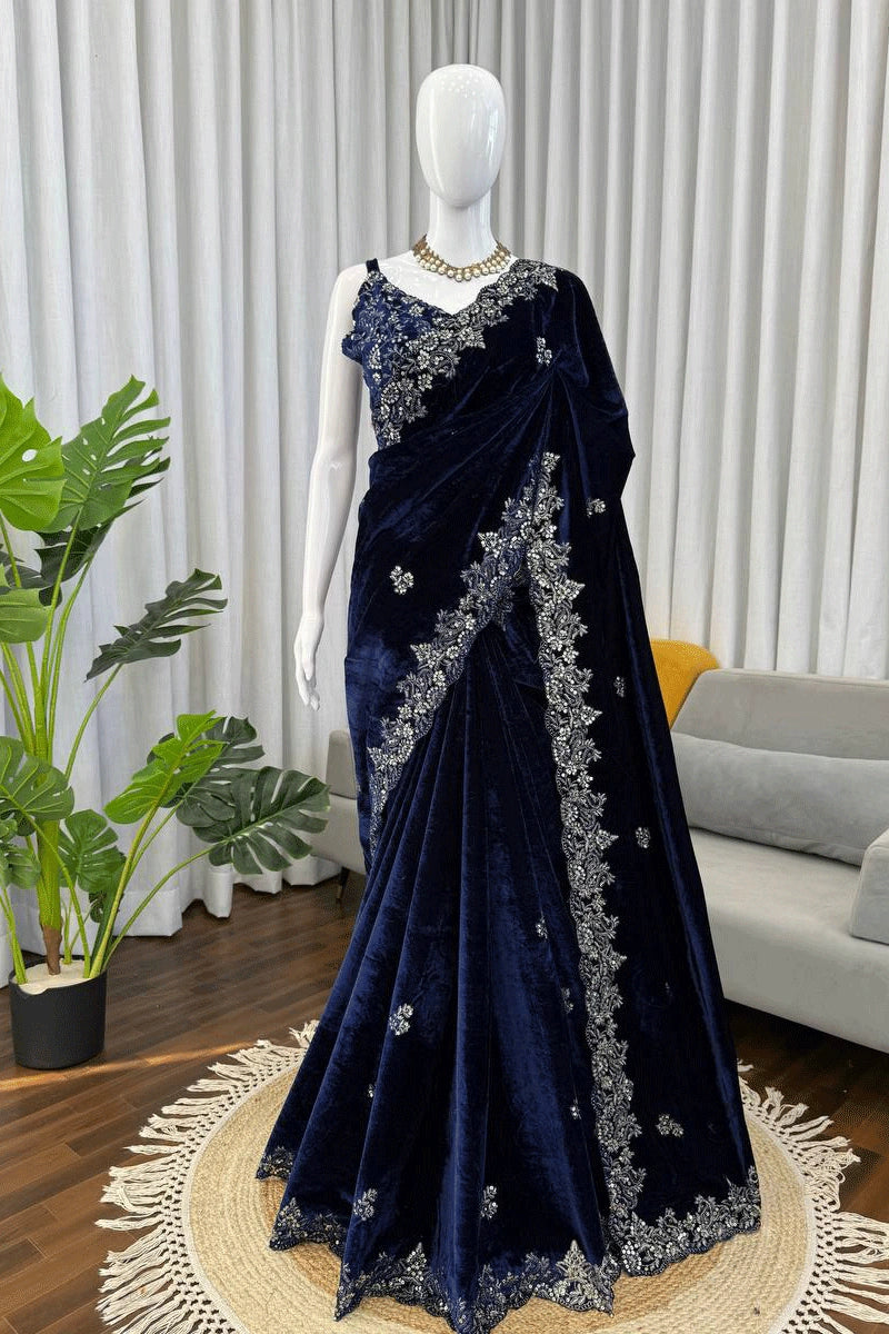 Reception Look Velvet Saree 