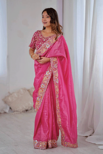 Pink Silk Heavy Saree For Reception Party