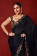 Reception Wear Black Saree Inspired by Vidya Balan