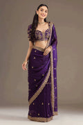 Reception Wear Dark Purple Sequins Saree