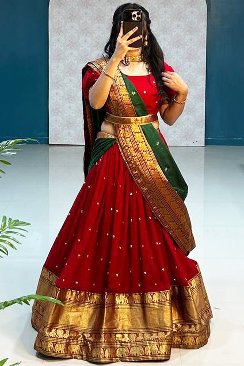 Wedding Lehenga Half Saree For Bride