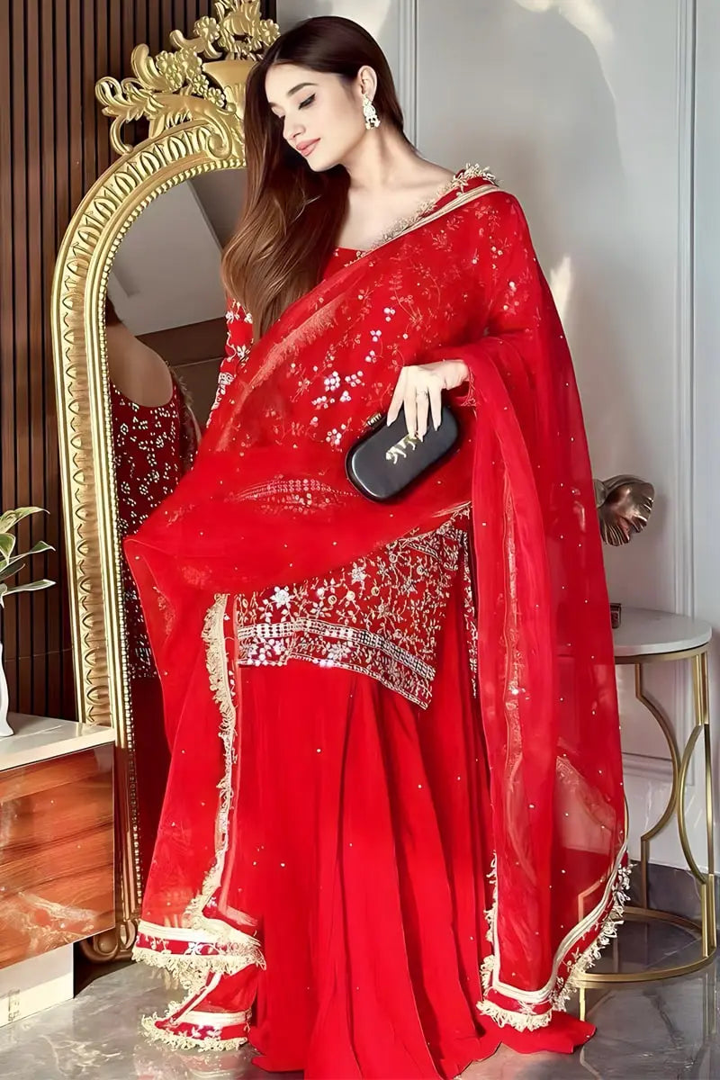 Georgette Sharara Suit For Karwa Chauth 2023