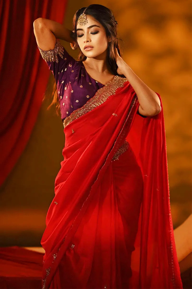 Bridal Red Saree For Karwa Chauth Online Shopping