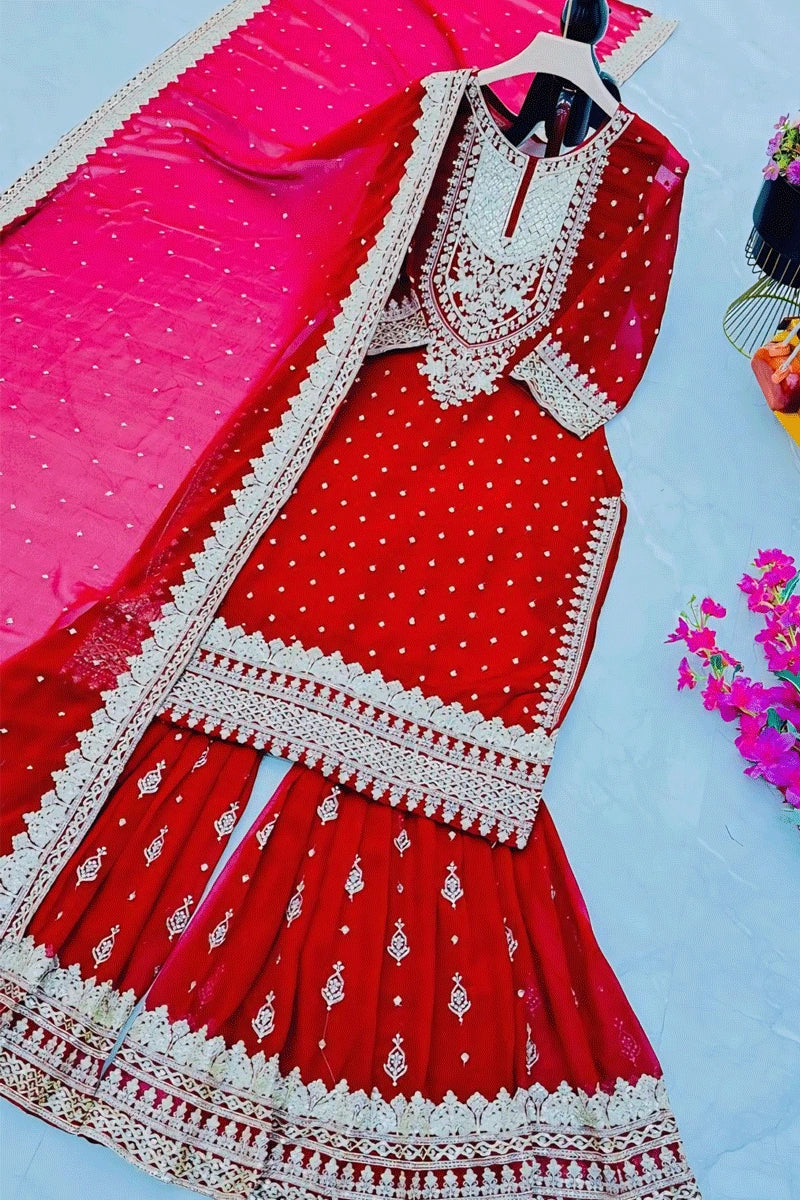 Red Sharara Suit