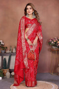 Red Bandhani Print Saree for Durga Pooja