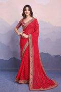 Red Bandhani Saree for Karwa Chauth