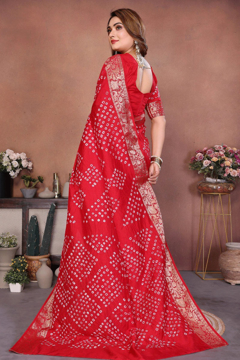 Red Color Bandhani Silk Saree