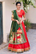 Red Half Saree with Green Voni for Girls