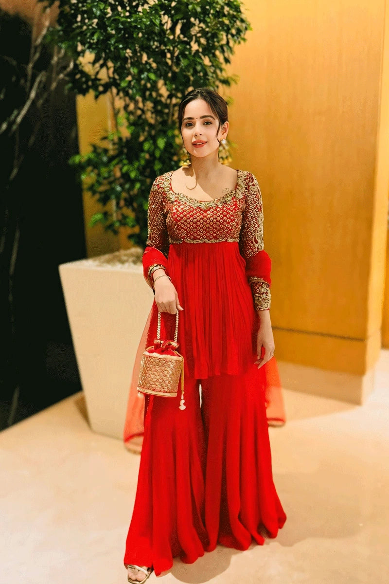 Red Zari Sharara Suit