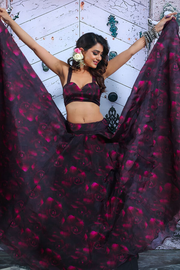Party Wear Crop Top Black Lehenga Skirt For Wedding - Anaya Designer Studio