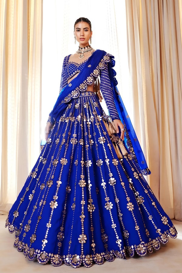 Royal Blue Crop Top Lehenga For Wedding