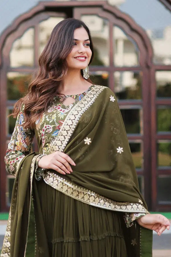 Three Layer Ruffle Gown With Dupatta
