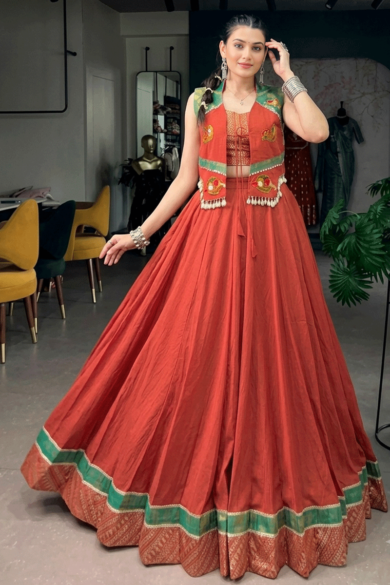 Rust Color Lehenga Choli For Dandiya