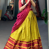 Elevate Your Ethnic Ensemble with Luxurious Fabric Silk Half Saree For Haldi