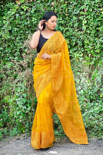 Saree for Farewell party in school yellow