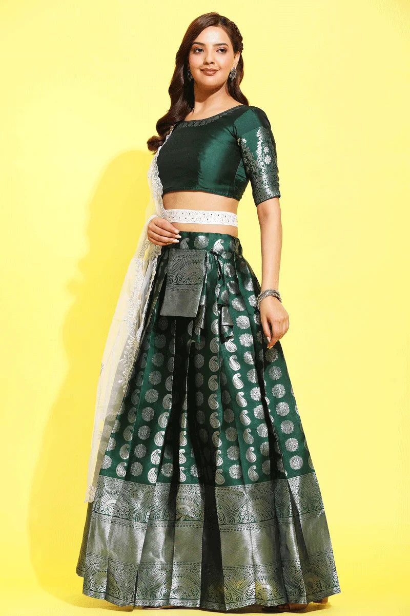 Trendy Dark Green Half Saree Models For Wedding