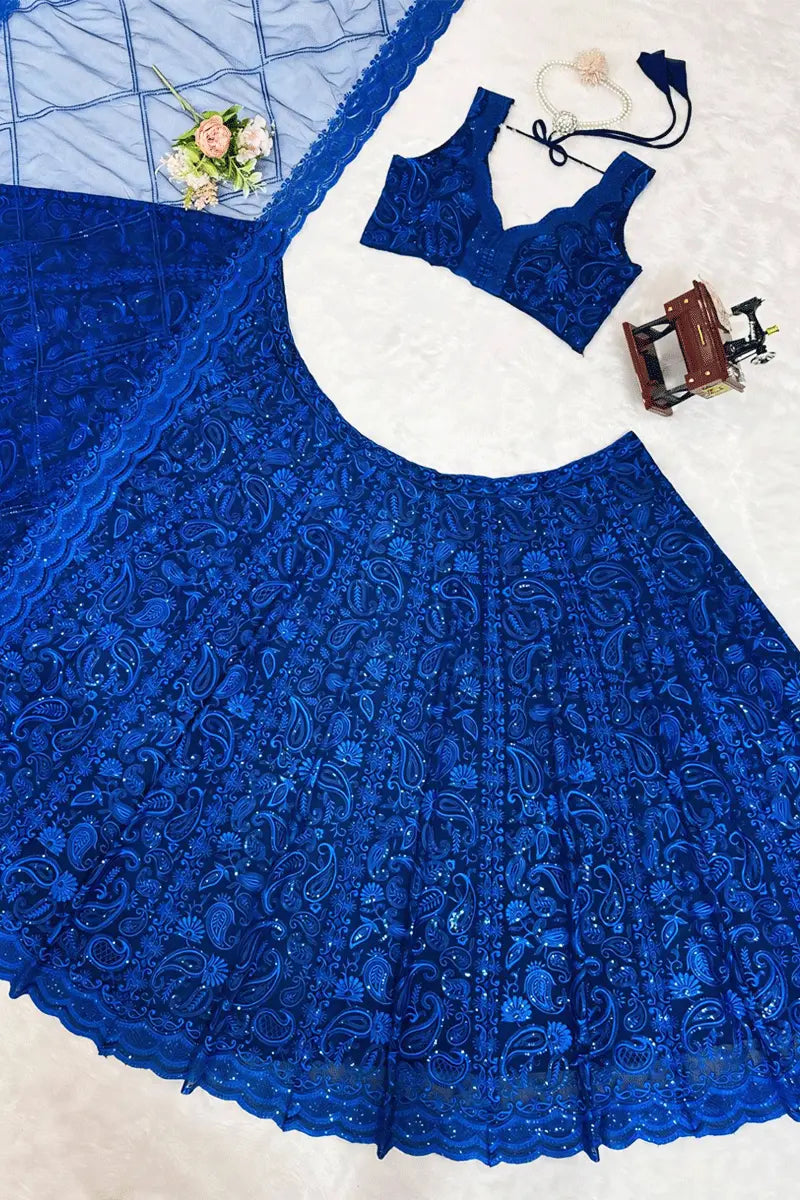 Semi Stitched Dark Blue Lehenga For Diwali